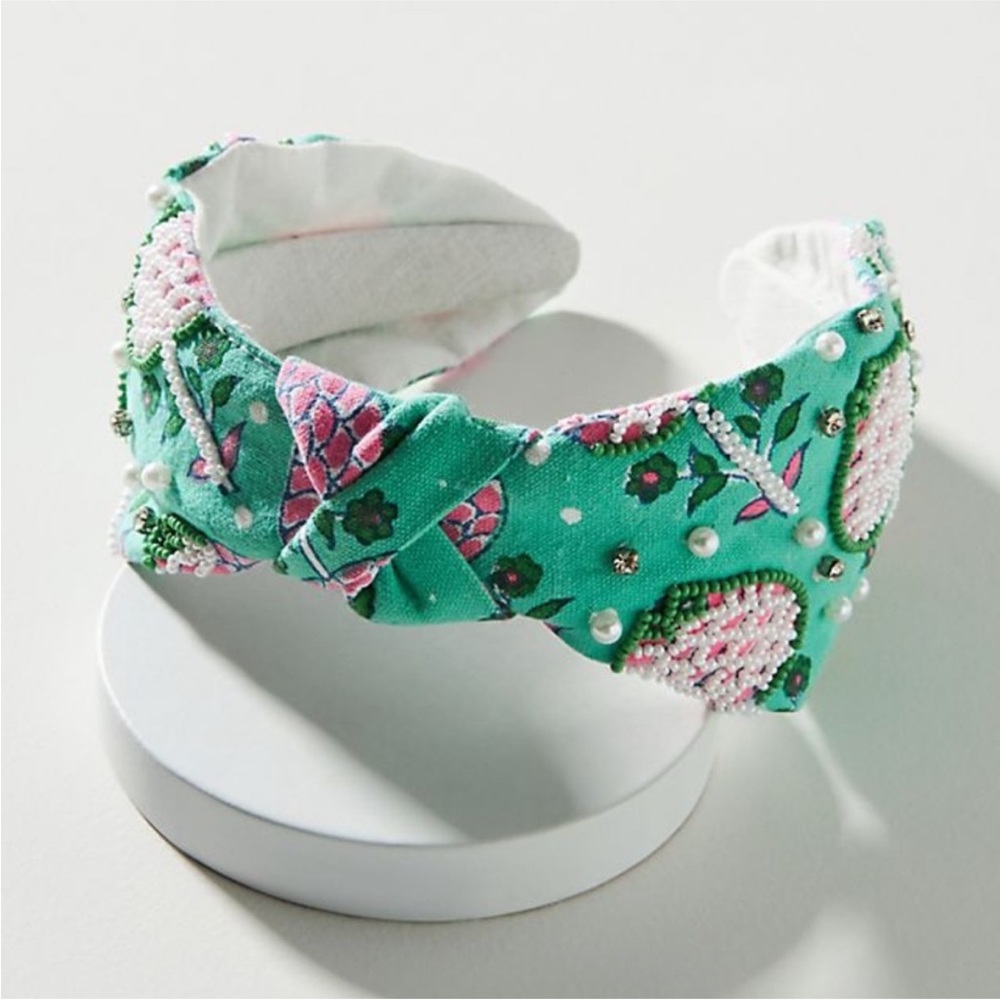 Anthropologie Llani Isobel Embroidered Beaded Green Headband NWT